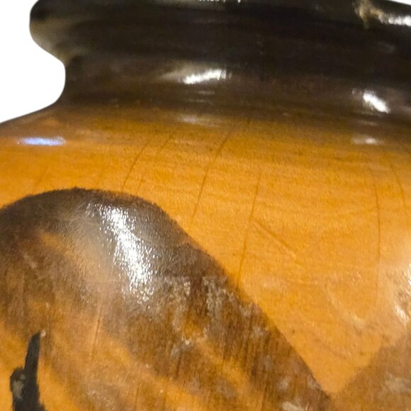 Vintage Wooden Vase Black Forest German Hand Carved Painted 5 inch Wood - Picture 11 of 16